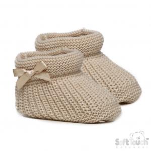 STS441-BI  Biscuit Bow Knit Booties  (newborn +)