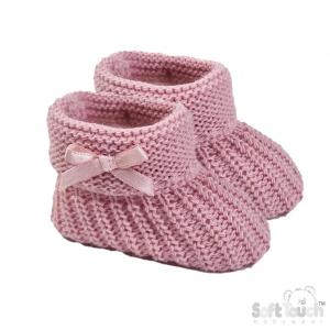 STS441-DP  Pink Bow Knit Booties  (newborn +)