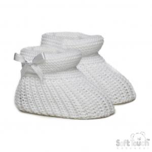 STS441-W  White Bow Knit Booties  (newborn +)