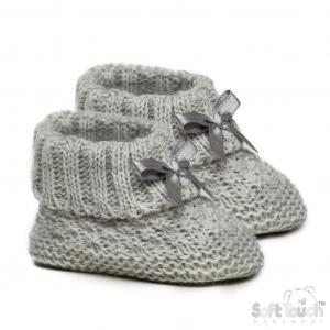 STS442-G  Grey Check Knit Booties  (newborn +)