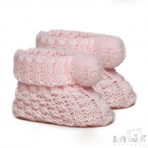 STS443-P  Pink Pom Pom Booties  (newborn +)