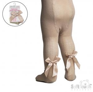 STT120-Bi  Biscuit Jaquard Tights with Long Bow  (NB to 24m)