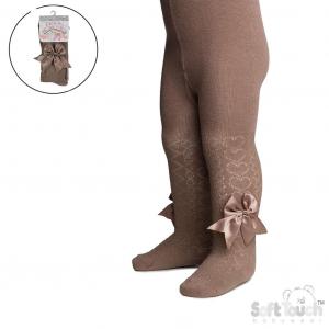 STT122-Co  Coffee Heart Tights with Large Bow  (0-12m)