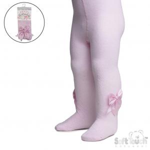 STT122-P  Pink Heart Tights with Large Bow  (Newborn to 12m)