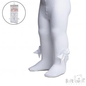 STT122-W  White Heart Tights with Large Bow  (Newborn to 12m)