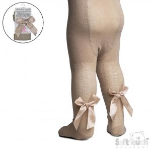 STT170-Bis  Biscuit Jacquard Tights Long Bows  (2-5 years)
