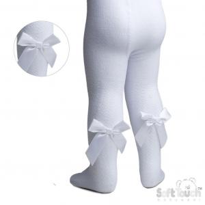 STT170-Wh  White Jacquard Tights with Long Bows  (2-5 years)