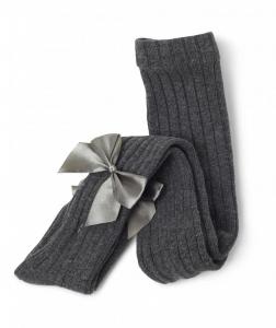 SVKITTY-G  Grey Ribbed Bow tights  ( choose 6m - 8year)