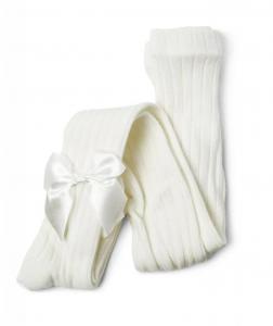 SVKITTY-I  Ivory Ribbed Bow tights  ( choose 6m - 8year)