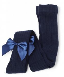 SVKITTY-N  Navy Ribbed Bow tights  ( choose 6m - 8year)