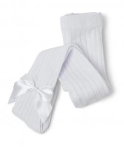 SVKITTY-W  White Ribbed Bow tights  ( choose 6y - 8year)