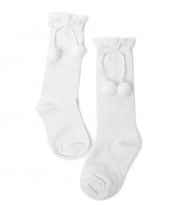 SVLauren-W  White Ribbed Pom Pom Socks  ( choose 9-3)