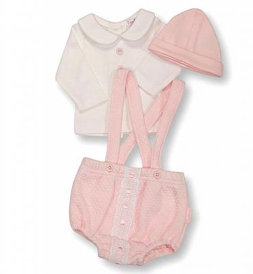 TC20-368P  Pink "Bow and Lace" Dungaree Set  (3-8lbs)