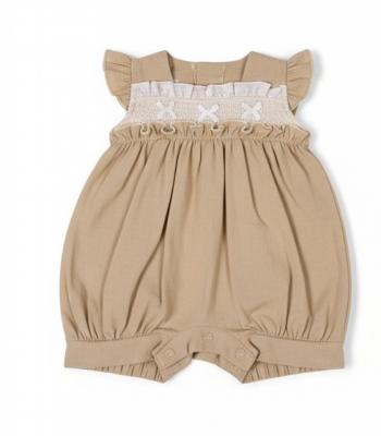TC20-714T  Smocked  Linen Romper (3-8lbs)