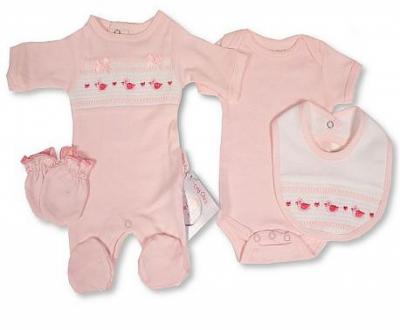 TCLBW20-595-P  Smocked "Ducks" 4 Piece Set  (3-8lbs)
