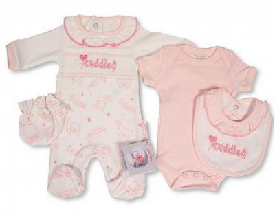 TCLBW20-596-P  Smocked "Cuddles" 4 Piece Set  (3-8lbs)