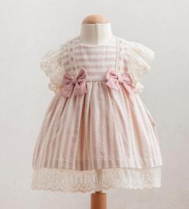 TO3946P Pink Cotton Stripe Woven Dress (6-36 months)