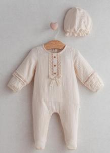TO5410B  Biscuit embroidered Romper and Hat  (0-9 months)