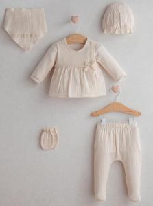 TO5434E  Ecru Layette 5 Piece  (0-1 months)