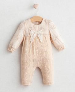 TO5451B Biscuit embroidered Creped Romper (0-9 months)