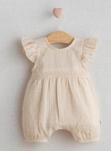 TO5536-E Ecru Cotton Romper with Lace (1-9 months)