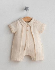 TO5543-K Ecru Cotton Romper (0-9 months)