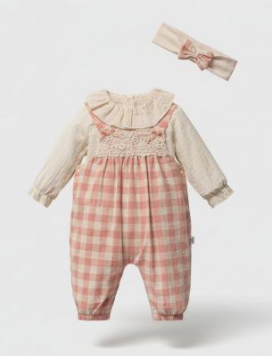 TO5776  Checked and Lace Dungaree  ( 0-9 months)
