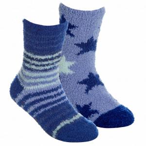 TT42B808-A  Blue Two Pairs Cosy Socks with Grippers  (6-3.5)