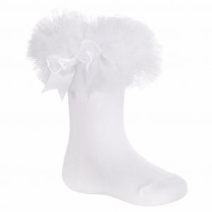 TT44B880  White "Bow" Tutu Socks  (0-5.5)