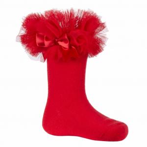 TT44B882  Red "Bow" Tutu Socks  (0-5.5)