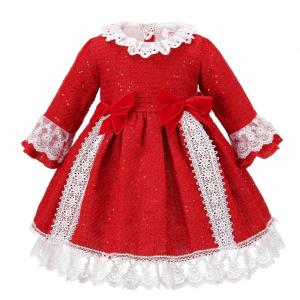 TiK243Red-B  Glitter Bow Dress  (12-24 months)