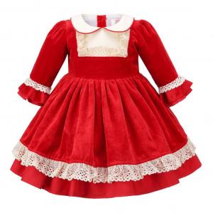 TiK249Red-A  Velvet Frilled Dress (0-12 months)