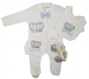 VV22001IS  Ivory/Sky Crown Layette  (0-6 months)